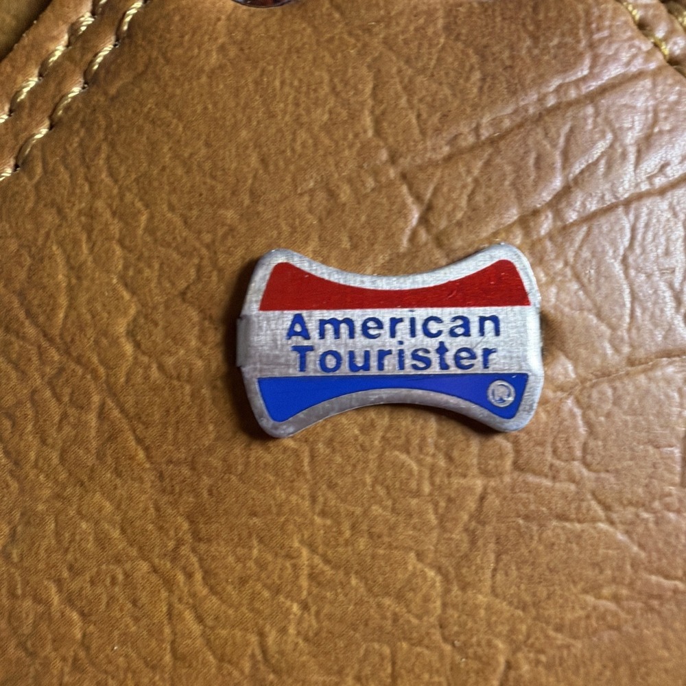 Vintage American Tourister Brown Tan Leather Shoulder Bag travel Carry On Bag - Picture 8 of 16